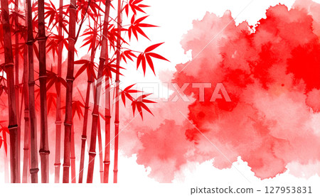 Illustration of green bamboo tree with leaves and branches 127953831
