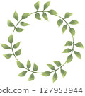 由水彩風格綠葉組成的天然植物花環框架插畫 | 花環，樹葉，水彩風格，框架，植物 127953944
