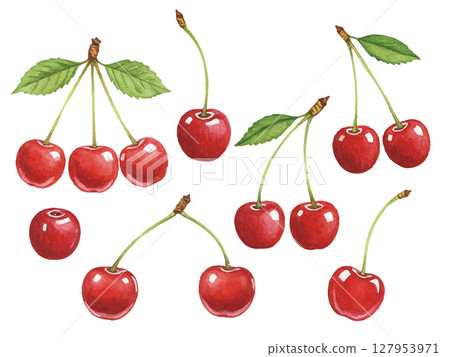 水彩風格的櫻桃 127953971