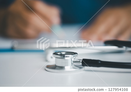 Concept business doctor education essential globalization, student learn and study in university and college to master knowledge needed travel global economy. book stethoscope for medical health care 127954108