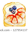 Strawberry and blueberry toast hand-painted watercolor 127954137