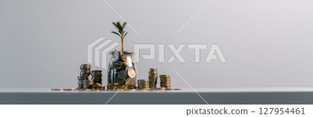 Business concept growth involves strategic financial management money loan investment bank real estate economic development encourage save buy home car education income stack investment economy return 127954461