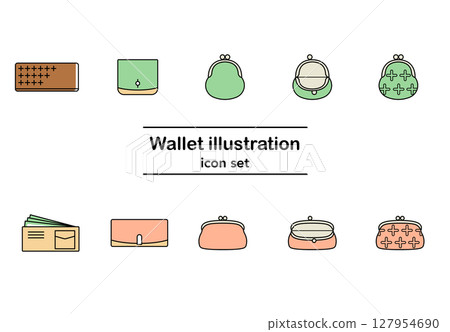 圖庫插圖: 彩色皮夾設計向量圖示集（線條畫，可愛） 127954690