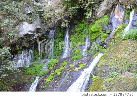Numerous water sources flowing from the stone walls 127954755