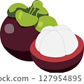 Fresh Mangosteen Whole and Half with White Flesh Isolated on Transparent Background  127954895
