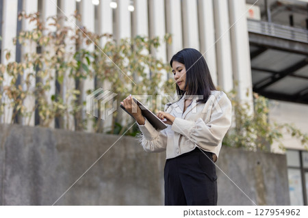 Future remote work combines technology smart phone connection online white digital business woman enable e-learning productivity while travel blend comfort modern devices serenity computer equipment Future remote work combines technology smart phone connection online white digital business woman enable e-learning productivity while travel blend comfort modern devices serenity computer equipment 127954962