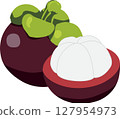 Fresh Mangosteen Whole and Half with White Flesh Isolated on Transparent Background 127954973