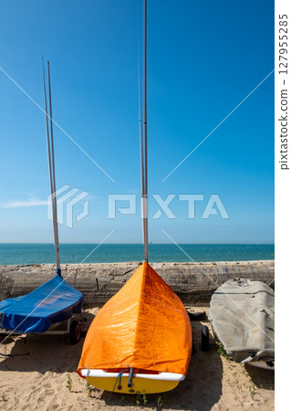Wissant, Pas-de-Calais, Hauts-de-France, France, July 29th, 2025, Colorful Sailboats Adorning a Wissant, Pas-de-Calais, Hauts-de-France, France, July 29th, 2025, Colorful Sailboats Adorning a 127955285