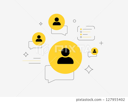 User generated content and social interaction with customer profiles, feedback bubbles and online comments. Modern flat interface for UGC platforms and user engagement tools vector illustration 127955402