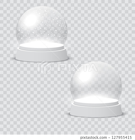 Empty and Snowy Transparent Glass Snow Globe Mockup Vector 127955415