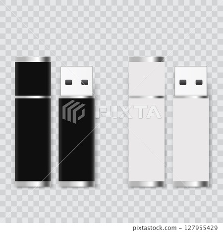 USB Flash Drive Set - Black and White Memory Stick Vector 127955429