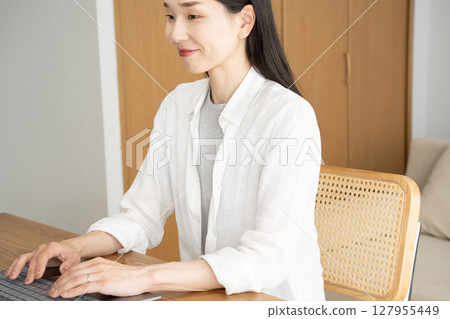 女人操作一台個人計算機 127955449