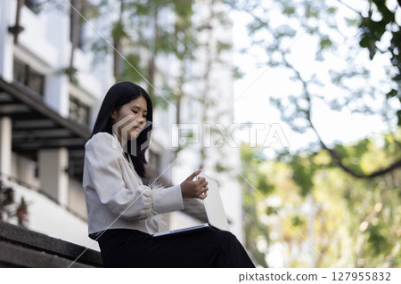 Future remote work combines technology smart phone connection online white digital business woman enable e-learning productivity while travel blend comfort modern devices serenity computer equipment 127955832