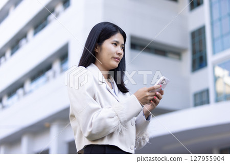 Future remote work combines technology smart phone connection online white digital business woman enable e-learning productivity while travel blend comfort modern devices serenity computer equipment 127955904