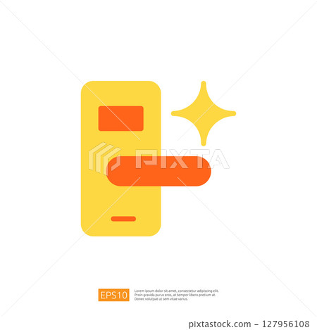Mobile Device Icon with Sparkle Representing Clean and Disinfect Technology for Hygiene and Sanitary Solutions 127956108