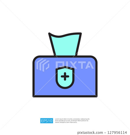 Icon of Clean and Disinfecting Tissues in a Blue and Green Box with Health and Hygiene Sign 127956114