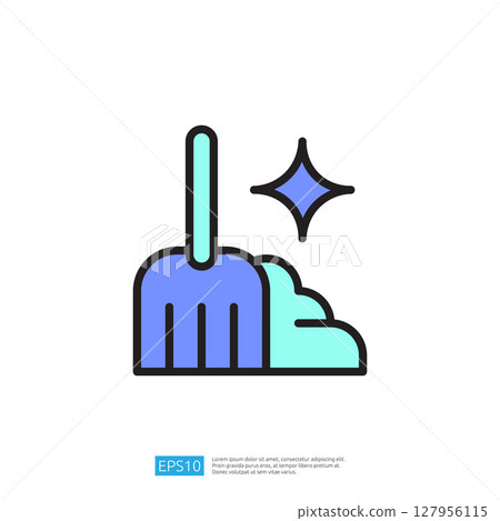 Icon Illustrating a Clean and Disinfected Environment Featuring a Blue Cleaning Tool and Sparkling Surface 127956115