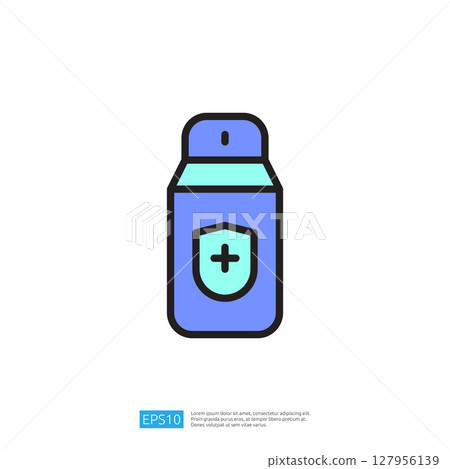 Disinfectant Bottle Icon for Clean and Disinfect Applications with Blue and White Design Elements in a Minimalist Style 127956139