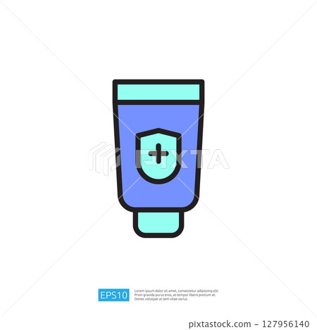 Clean And Disinfect Icon Representing Health Awareness With A Blue And Green Cream Tube Featuring A Medical Symbol Clean And Disinfect Icon Representing Health Awareness With A Blue And Green Cream Tube Featuring A Medical Symbol 127956140