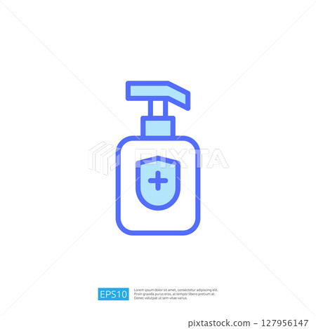 Blue Sanitizer Bottle Icon with Pump for Clean and Disinfect Emphasizing Hygiene and Safety in Health and Wellness 127956147