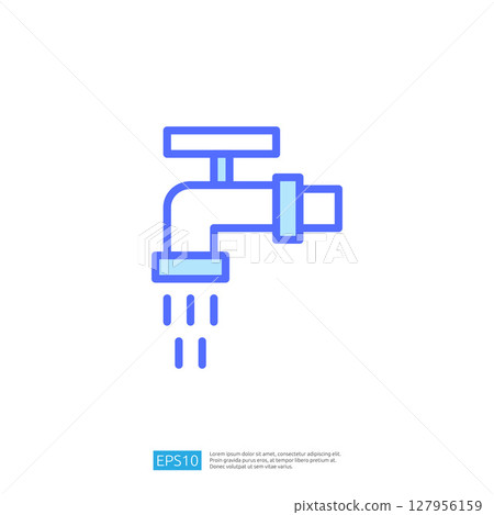 Clean Water Tap Icon with Flowing Water Representing Hygiene and Disinfecting Solutions in a Modern Design for Environmental Safety Clean Water Tap Icon with Flowing Water Representing Hygiene and Disinfecting Solutions in a Modern Design for Environmental Safety 127956159