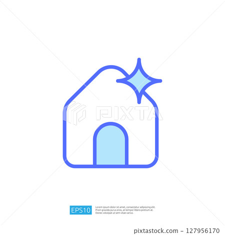 Clean And Disinfect Icon Representing A Sparkling Home Symbol With Blue Outline And Minimalist Design Clean And Disinfect Icon Representing A Sparkling Home Symbol With Blue Outline And Minimalist Design 127956170