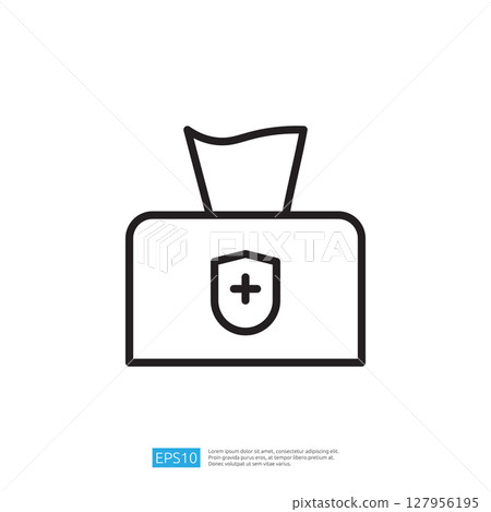 Iconic Clean and Disinfect Tissue Box with Medical Symbol for Hygienic Health Safety in Home and Office Environments 127956195