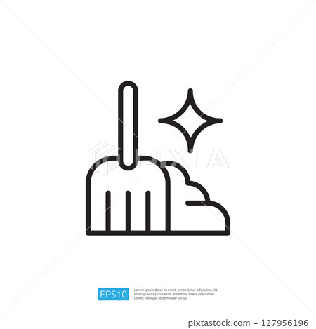 Icon of a Broom and Dustpan Representing Clean and Disinfecting Action with Sparkle Effect to Ensure Hygiene and Sanitation in Housekeeping Tasks 127956196