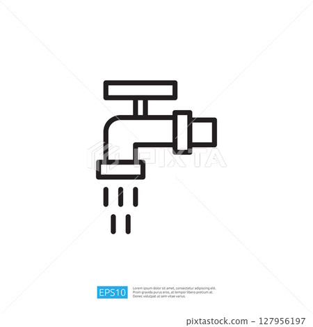 Minimalist Outline Icon of Water Faucet with Flowing Water Symbolizing Clean and Disinfecting Solutions for Modern Household Plumbing 127956197