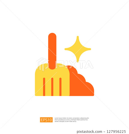 Shovel Icon Sparkling Clean with Dust and Shine in Vibrant Yellow and Orange Colors Emphasizing Clean and Disinfect Theme 127956225