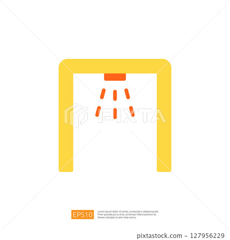 Stylized Icon of a Modern Clean and Disinfect Shower Spray System in Yellow and Orange Color Scheme 127956229