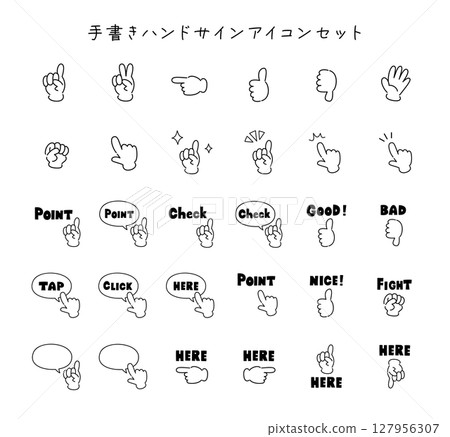 手寫的手勢圖示集 127956307