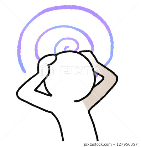Illustration of a worried person holding his head (no facial expression) 127956357