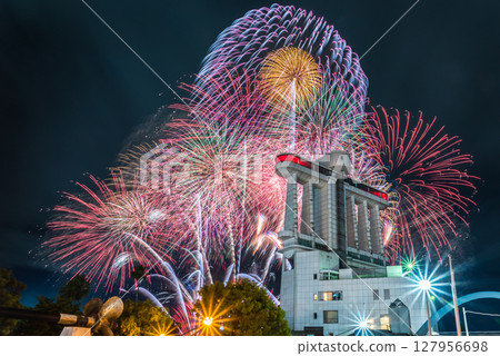 Nagoya Port Building and fireworks 127956698