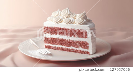 Indulging in a slice of rich chocolate cake with creamy frosting perfect for celebrations and special occasions 127957066