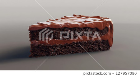Delicious chocolate cake slice with rich frosting ready to be enjoyed at a dessert table 127957080