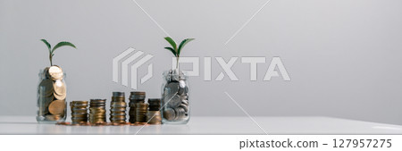 Business concept growth involves strategic financial management money loan investment bank real estate economic development encourage save buy home car education income stack investment economy return 127957275