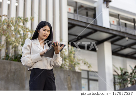 Future remote work combines technology smart phone connection online white digital business woman enable e-learning productivity while travel blend comfort modern devices serenity computer equipment 127957527