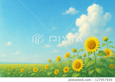 仲夏向日葵田和藍天 仲夏向日葵田和藍天 127957939