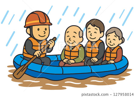 People being rescued during heavy rain 127958014