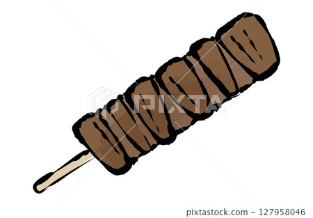 Vector illustration of beef tendon skewers Hand-drawn brush Winter Hot pot Oden Beef skewers Yakitori 127958046
