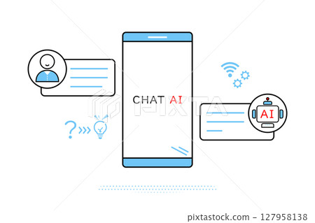 圖示為人類與人工智慧使用智慧型手機對話的情景 圖示為人類與人工智慧使用智慧型手機對話的情景 127958138
