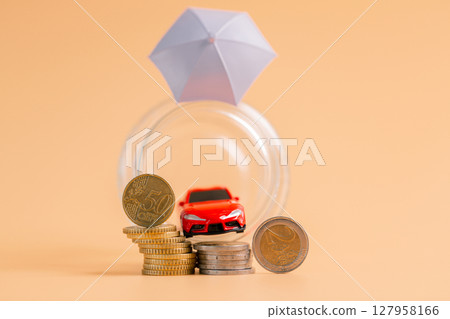 Concept business vehicle finance protection office plan investment buy sell coin car ensuring idea financial security. automobile agent tax protect purchase insurance and secure favorable loan deal 127958166