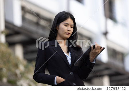 Future remote work combines technology smart phone digital business woman enable e-learning productivity while travel blend comfort modern devices serenity computer equipment connection online world 127958412