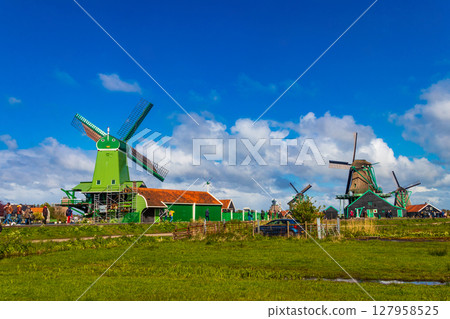 Scenic view of famous Zaanse Schans village, Netherlands Scenic view of famous Zaanse Schans village, Netherlands 127958525