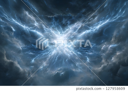 充滿閃電、雲層和能量爆炸的戲劇性天空 127958609