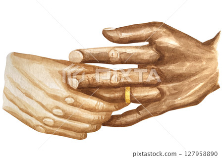 Holding hands couple in love watercolor illustration clip art. Holding hands couple in love watercolor illustration clip art. 127958890