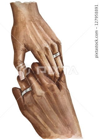 Holding hands couple in love watercolor illustration clip art. 127958891