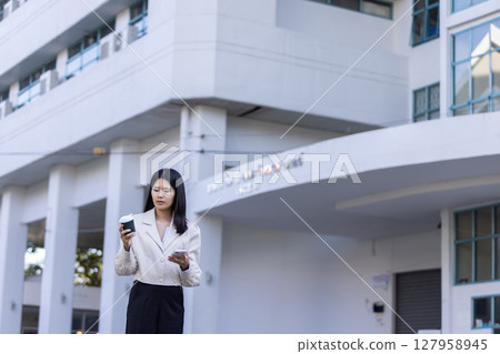 Future remote work combines technology smart phone connection online white digital business woman enable e-learning productivity while travel blend comfort modern devices serenity computer equipment Future remote work combines technology smart phone connection online white digital business woman enable e-learning productivity while travel blend comfort modern devices serenity computer equipment 127958945