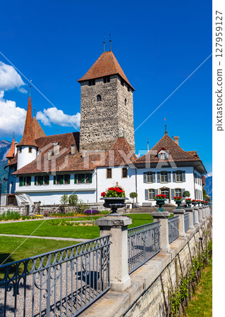 Facade of Spiez Castle in Spiez, Switzerland 127959127